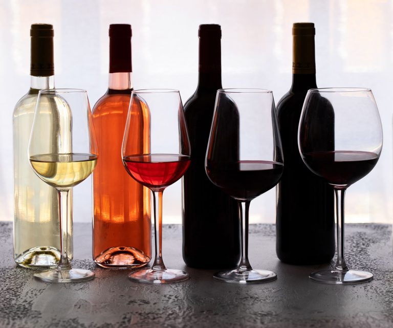 Wine bottles white, rose and red