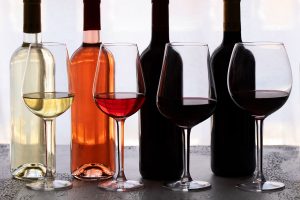 Wine bottles white, rose and red
