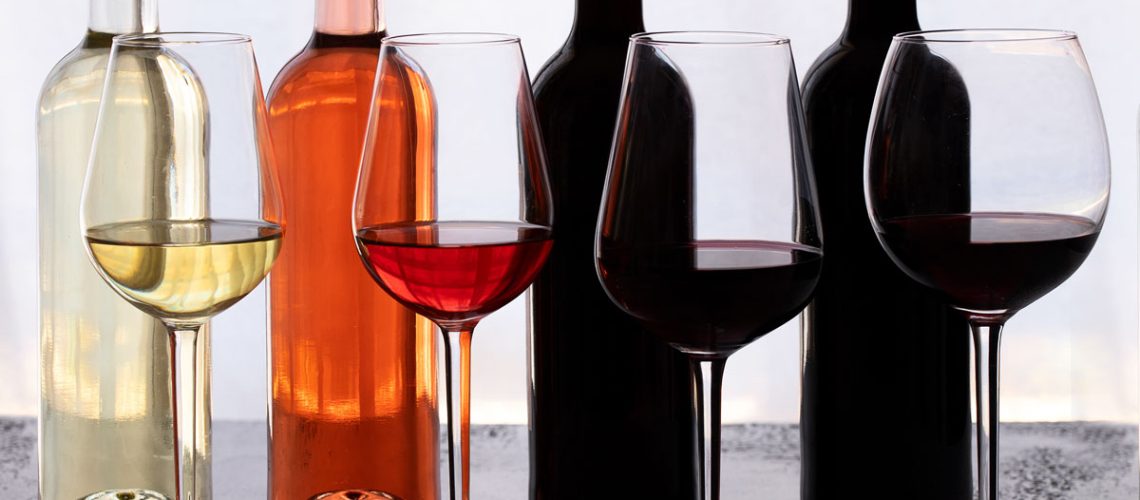 Wine bottles white, rose and red